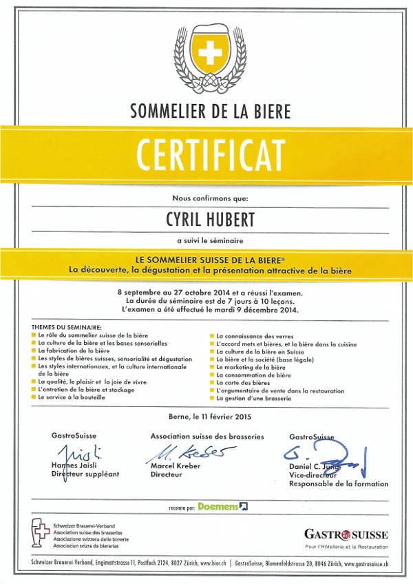 Certificat cantonal d'aptitudes de Cyril Hubert